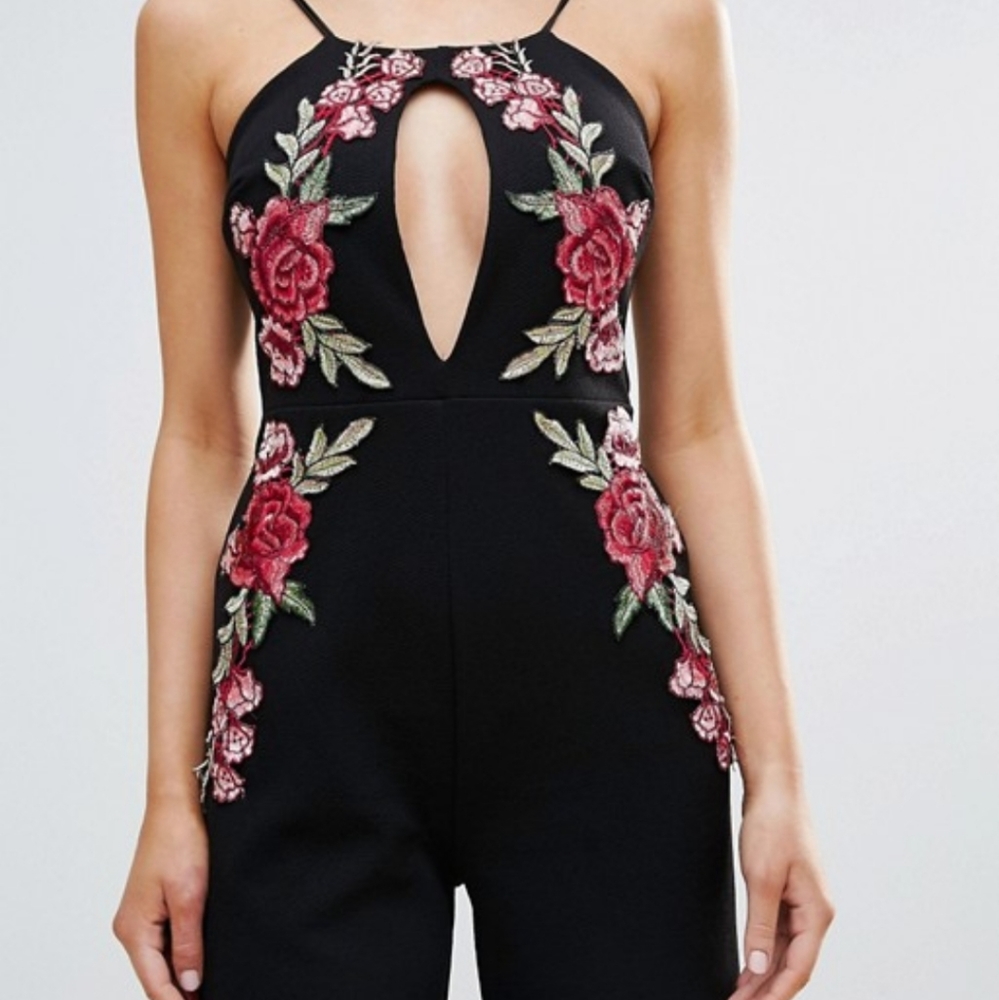 Club L Rose Embroidered Culotte Jumpsuit - Picture 3 of 3